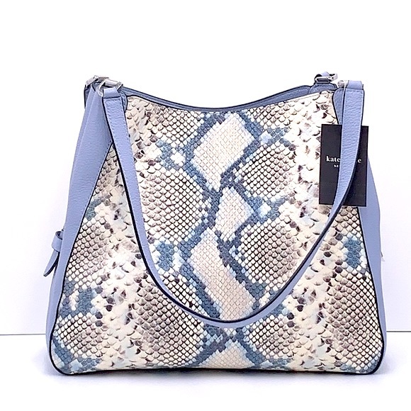 Leila Snake Embossed Medium Triple Compartment Shoulder Bag Muted Blue Multi - Picture 5 of 16